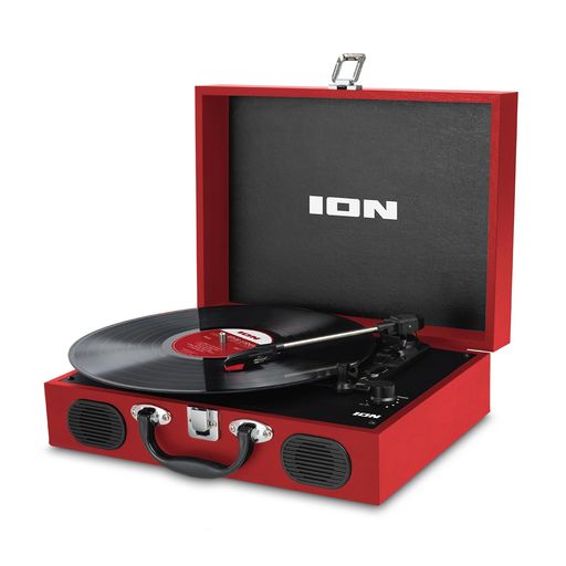 ION AUDIOポータブルレコードプレーヤー スーツケース型 スピーカー内蔵持ち運び 電池でも稼働 VINYL TRANSPORT 赤