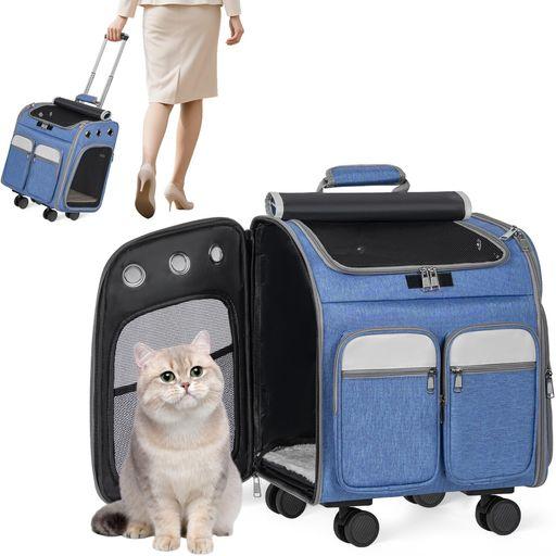 RXAKUDEDO ペットキャリー ペット用ベビーカー キャスター付きト用 猫キャリーバッグ 猫・小型犬用 4WAY キャスター付き手提げ 取り外し可能 グレー