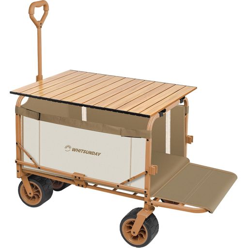アウトドアワゴン 【後部展開可】特大容量300L 耐荷重200KG 長物対応 キャリー 【ベアリング付き】 ワンタッチ収束型 自立収納 キャリーワゴン キャリーカート キャンプカート (生成り)