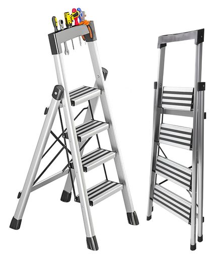 TUIYIDUO 脚立 踏み台 折りたたみ はしご 4段 高さ132CM 耐荷重150KG 多機能 梯子 アルミ ステップ台 足置き広い 安定 滑り止め コンパクト 軽量 持ち運び便利 洗車 掃除 塗装 作業用