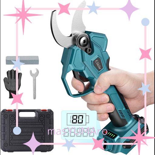ELIKLIV 充電式剪定ばさみ 電動剪定バサミ 電動ハサミ ブラシレスモーター採用 切断直径40MM 高枝切りの延長ポールと接続可能 4段階開き角度調整可能 軽量 ポータブル電動剪定ばさみ 電動…
