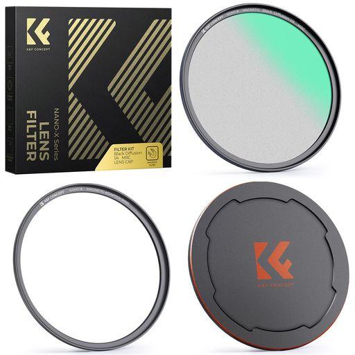 K&F CONCEPT 62MM マグネット式ブラックミスト1/4+レンズキャップセット ソフト効果1/4 コントラスト調整用28層ナノコーティング 光学ガラス 航空アルミ材質 超薄枠 28層ナノコーティング 撥水 …