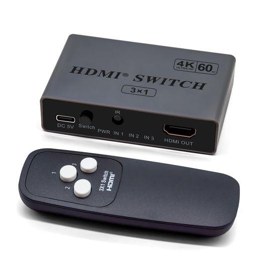 RENVMEXY HDMI切替器 3入力 自動切替 リモコン付き 4K@60HZ HDR HDCP2.2対応 低遅延 プラグ&プレイ