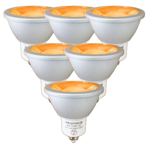 FWAYTECH ハロゲン LED E11 濃い電球色2300K 6W ダイクロ型50W~60W相当 中角30度 ダクトレールLEDスポットライト ダイクロハロゲン電球代替え 密閉器具対応 (濃い電球色相当(2300K), 本体銀 E11口金
