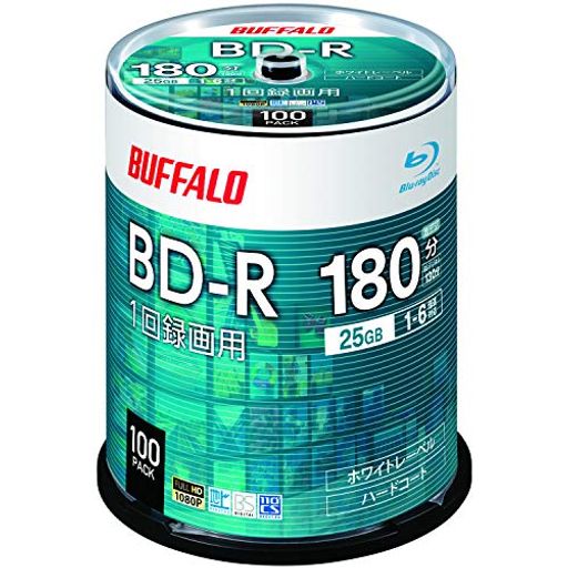バッファロー ブルーレイディスク BD-R 1回録画用 25GB 100枚 スピンドル 片面1層 1-6倍速 【ディーガ(2016年発売以降) 動作確認済み 】 ホワイトレーベル RO-BR25V-100PW/N