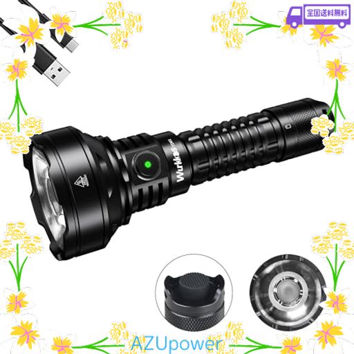 WURKKOS TD01C懐中電灯 LED 強力 1039M超強遠射 戦術懐中電灯 2000ルーメン超高輝度 IPX8防水 USB-C充電式 5つモード 護身用 登山 防災 ハイキング-黒