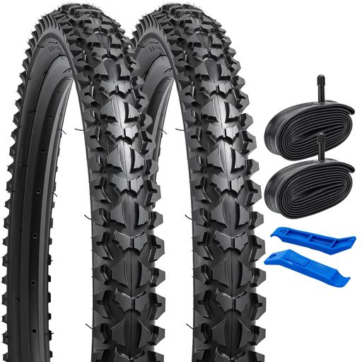 YUNSCM 2本セット,26 1.95 タイヤ,26X1.95 53-559 自転車タイヤ + チューブ 肉厚 米式バルブ32MM +タイヤレバー,自転車 タイヤ 26X1.95,適用 26インチ1.95 マウンテンバイク,クロスバイク,Y-1001A