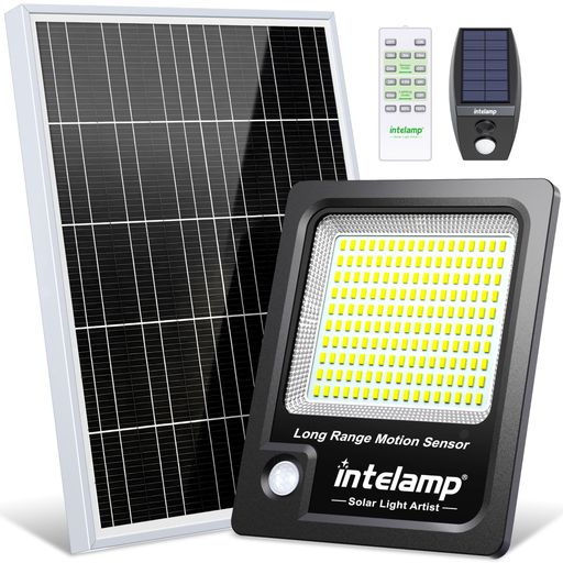 INTELAMP ソーラーライト 屋外 人感センサー (2000LM高輝度・大容量12000MAH) 防犯・防災対応 IP65防水 玄関 庭 駐車場(ブラック)