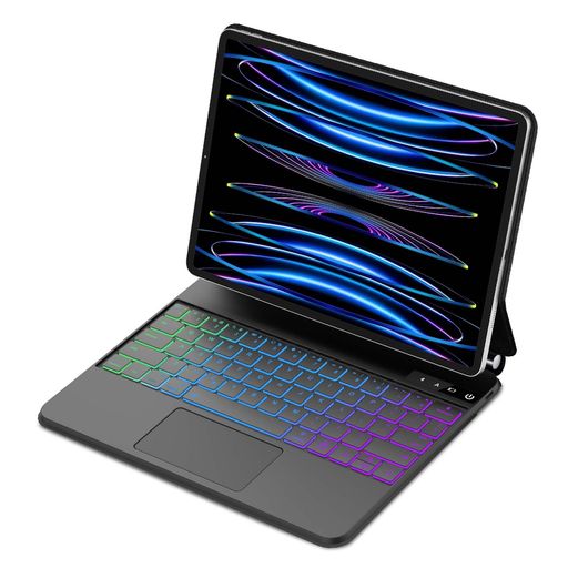 【2025新型対応】IPAD AIR 13インチ(M3 2025 / M2 2024)&amp; IPAD PRO 12.9 マジックキーボード タッチパッド搭載 ケース付き 磁気吸着式 日本語配列 BLUETOOTH接続 バックライト付き 自動スリープ