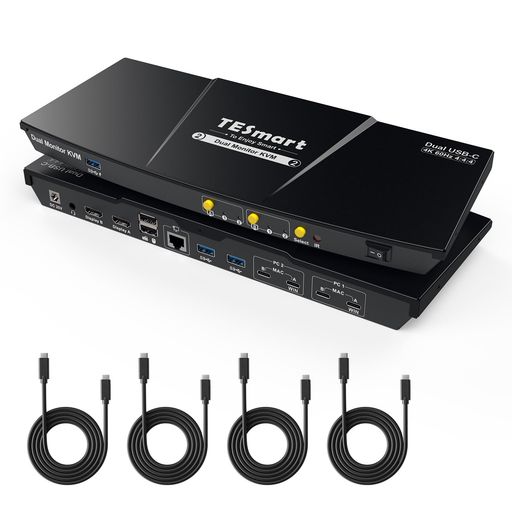 TESMART 2入力2出力 KVMスイッチ USB-C MST対応 USB3.0 デュアルモニター TYPE-C 4K@60HZ KVM切替器 2PC2モニター用 切り替え器 ギガビットLANポート ヘッドセットポート EDID機能 ホットキー 55,439円
