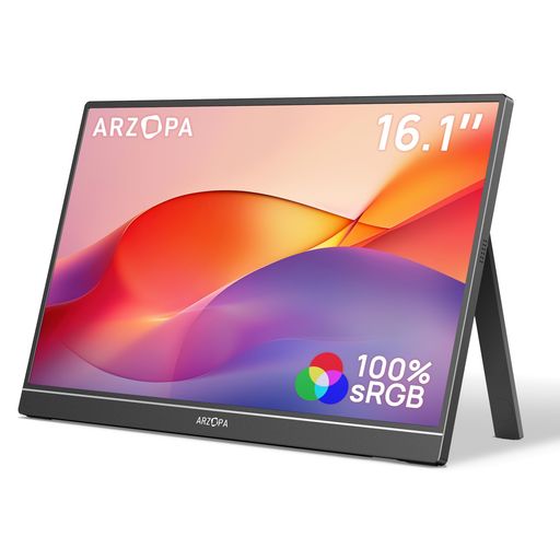 ARZOPA 16.1インチ モバイルモニター 大画面 フルHD IPS非光沢 100%SRGB ブルーライト軽減 自立スタンド付 薄型 軽量 テレワーク/PS5/SWITCH/PC対応 TYPE-C/HDMI Z1C