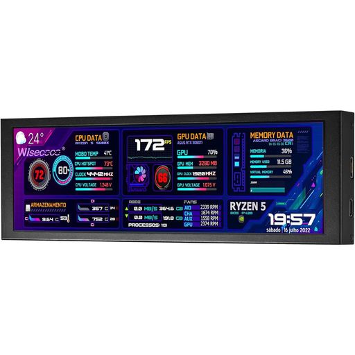 WISECOCO 7.9 ” PC CPUデータバーモニター LCD ディスプレイ HD IPS 1280X400 ミニスクリーン縦横回転 セ ンサーパネルディスプレイ AIDA64用サブモニター