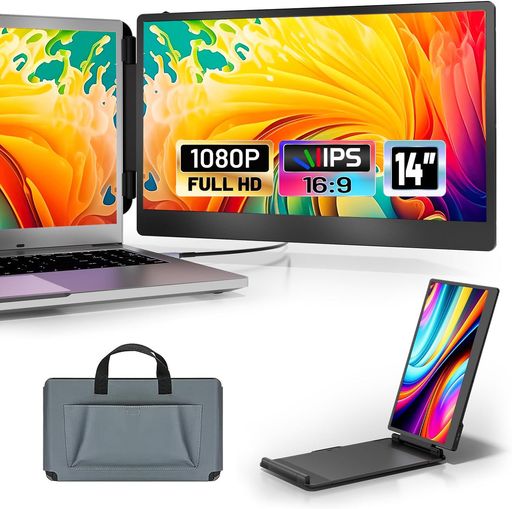 14インチ ノートパソコン用モニター ダブル画面 デュアルディスプレイ 120%SRGB 78%NTSC超広色域 FHD1080P IPS液晶パネル ノートパソコンディスプレイ ポータブルモニター 軽量 旅行カバン付き US…