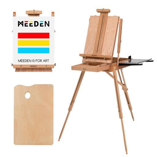 MEEDEN フレンチイーゼル ブナ木製 三脚画架 携帯可能 145-183CM 角度調節 パレット付き 肩ベルト付き サイドトレイ付き 折りたたみ式 最大86CMの張りキャンバスを対応 組み立て済み 頑丈 安定…