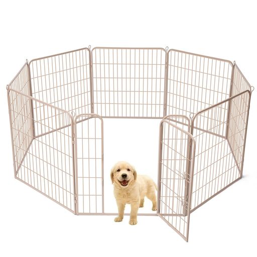 YUMETAIL ペットサークル 犬 ペットフェンス サークルケージ ドア付き ダブルロック 小型犬用 中型犬用 折りたたみ式 簡単組み立て 工具不要 室内外兼用 高さ 80CM グレージュ