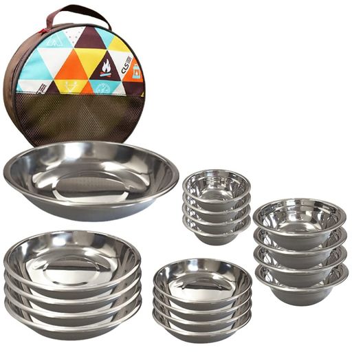 RSプロダクト 【超大量! 17枚! 】アウトドア 皿セット ボウル プレート ステンレス 食器 お皿 多用途 耐久性 ファミリー キャンプ ピクニック バーベキュー BBQ アウトドア用品 キャンプ用品…