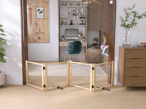 ペットフェンス 犬 ペットゲート 置くだけ 犬 フェンス 室内 ペット 柵 安全柵 小型犬 中型犬 脱走防止 ガード 飛び出し防止 多頭飼い ペットガード(高さ43CM、長さ234CM、4つのパネル)