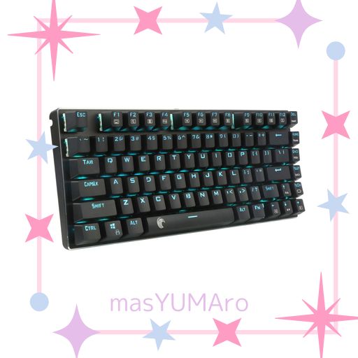 E元素ゲーミングキーボード メカニカル式キーボード USB接続有線青軸81キーアンチゴーストキー 青色LEDバックライト 防水機能付きゲーマー向け英語配列キーボード (青軸・ブラック)