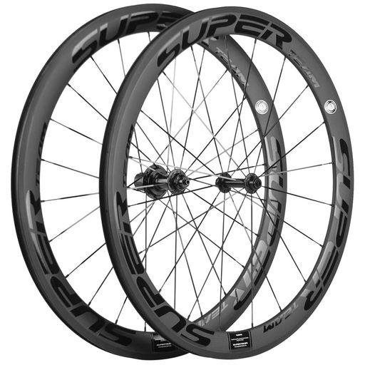 SUPERTEAMカーボンホイール50MMクリンチャー700Cバイクホイール1ペア (ブライトブラック)