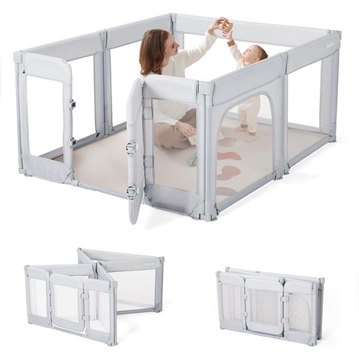 SWEEBY ベビーサークル 120 X 160 CM 折りたたみ式 大型ドア付き 室内外兼用 形状・サイズ調整可能 収納便利 2個の取っ手付き