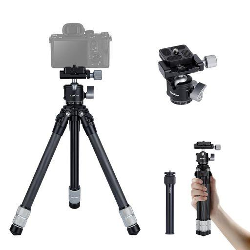 KTANKROS KK-1MT カーボンセンターポール三脚 超軽量 400G ミニ三脚 延長ポール付き(最大+26CM) アルカスイス互換自由雲台 3段脚 卓上三脚 一眼レフ ミラーレス VLOG 撮影用ポータブル三脚 最大高…