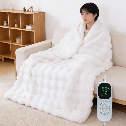 ?うさぎ毛電気毛布 190×130CM 大サイズ | 2 人用 8 段階温度調整 タイマー付き デジタル表示 急速暖房 洗濯可能 ダブルフリース ダニ除去 過熱防止 省エネ プレゼント用