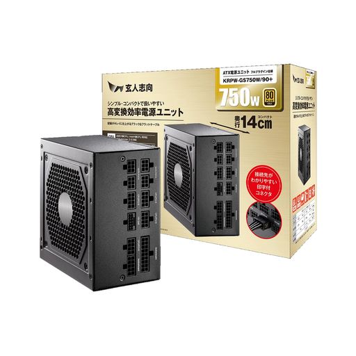 玄人志向 電源ユニット 750W ATX 電源 80 PLUS ゴールド PC電源 セミプラグイン KRPW-GS750W/90+