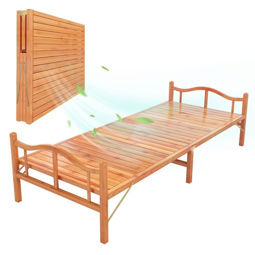 折りたたみベッド 完成品 竹庭 ベッドフレーム 天然竹製 シングル 耐荷重約200KG 通気性高い (横幅80CM)