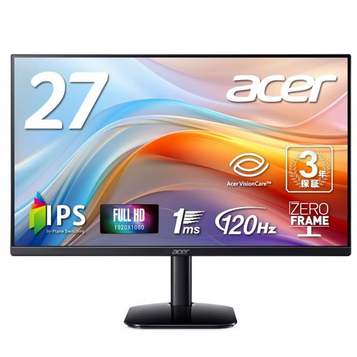 ACER モニター 27インチ フルHD 非光沢 IPS 120HZ 1MS(VRB) SRGB 99% ADAPTIVESYNC HDMI 1.4 ミニD-SUB 15ピン スピーカー・ヘッドフォン端子搭載 VESAマウント対応 ゼロフレームデザイン 13,595円