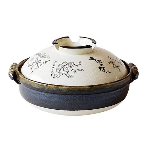 佐治陶器 萬古焼 土鍋 9号 鳥獣戯画 日本製 24-804 ホワイト 3200ML