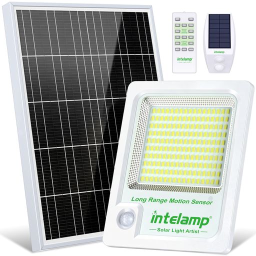 INTELAMP ソーラーライト 人感センサー 屋外 (2000LM高輝度・12000MAH大容量) LED 防犯・防災ライト IP65防水 玄関 庭 駐車場(白い)