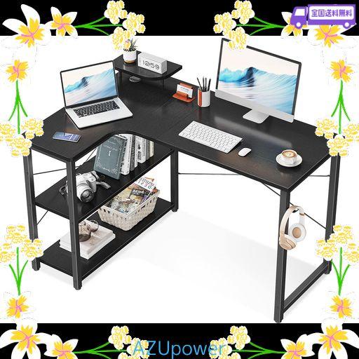 ODK パソコンデスク L字 ゲーミングデスク 幅110 L字デスク PCデスク DESK 机 ラック付き 収納 オフィスデスク 在宅勤務 組立簡単 書斎 ブラック 左棚