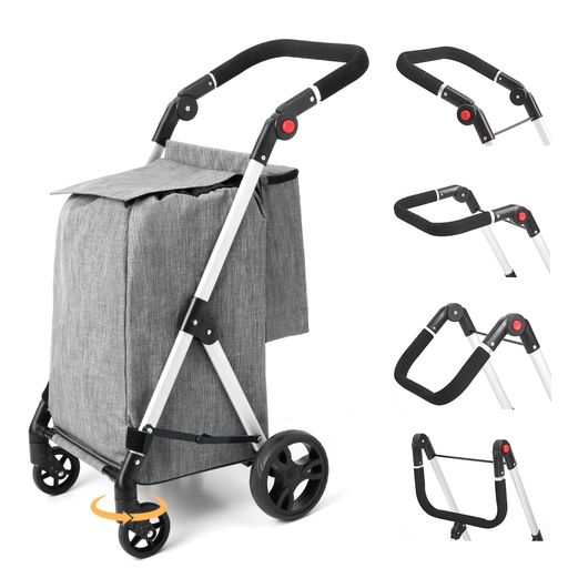 ショッピングカート 4輪 70L 買い物 カート 保冷 軽量 ショッピングキャリー 静音 折り畳み 安定 大容量 買い物 ピクニック 旅行に最適 高齢者 (グレー, 大容量4輪)