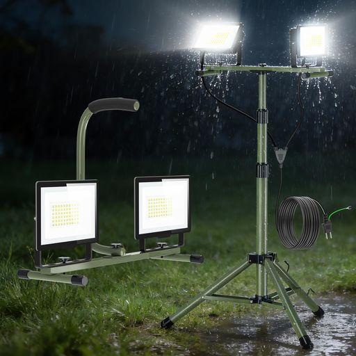TENKOO&amp;YOU 投光器 LED 作業灯 160W 20,000LM 屋外 ワークライト 防水IP66 2灯対応 スタンド付き投光器 三脚付きスタンド 高さ調節106-195CM 作業ライト 昼光色 6500K 伸縮タイプ 折畳 三脚 スタンド