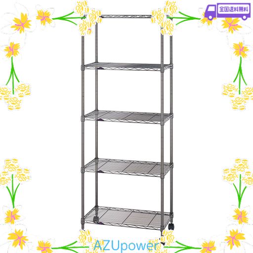 ドウシシャ ルミナス ブラック 幅60 5段 スチールラック 収納棚 艶のある黒色 幅59.5×奥行34.5×高さ155CM 全体耐荷重400KG 頑丈 キャスター付き 防錆加工 ポール径19MMパーツ対応 業務用 シェル…