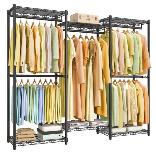 SONGMICS ハンガーラック 頑丈 大容量洋服かけ 耐荷重233KG 幅174.4CM 衣装収納 パイプハンガー 服かけスタンド 調整可能な棚とポール付きスチールラック 黒 LGR433B01 8,225円