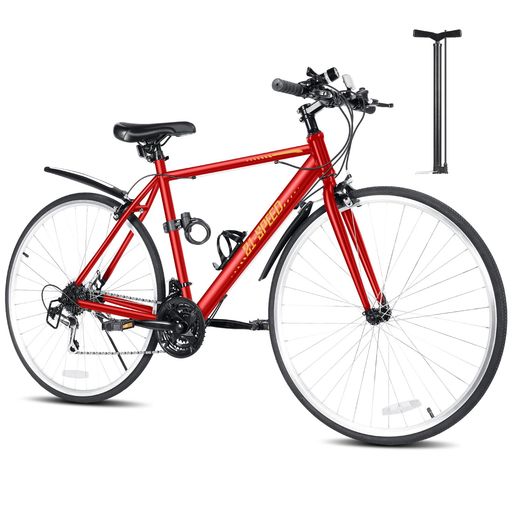 MIXIU クロスバイク シマノ製21段変速 自転車 700C 27インチ相当 高炭素鋼フレーム 軽量 クロスバイク 男女兼用 通勤 通学 旅行 街乗り マウンテンバイク 空気入れ付き、前後泥除け、ワイヤ…