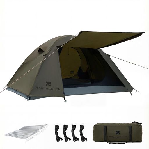 MOBI GARDEN テント 1-2人用 キャンプテント ソロテント 1人用 2人用 自立式 前室あり ドームテント 耐水圧3000MM コンパクト軽量 二重層構造 通気防風防雨 バイク アウトドア 登山用 簡単設営 …