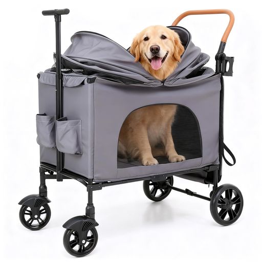 UEEYAC(ユーヤク)ペットカート 大型犬 猫 犬用バギー 犬カート 大型・中型・多頭犬飼い向け 広い空間 耐荷重80KG 折りたたみ 360°回転輪 組立不要 多頭飼 キャンプ移動 日本語取扱説明書付き