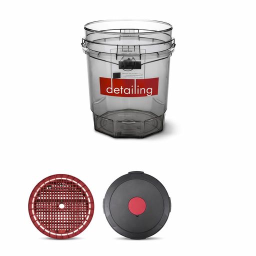 DETAILING 洗車用バケツセット 5ガロン 透明 DETAILING CAR WASH BUCKET 蓋付き グリットガード付き サイドポケット収納付き 大容量 高耐久 プロ用 カークリーニング用品 - BLACK