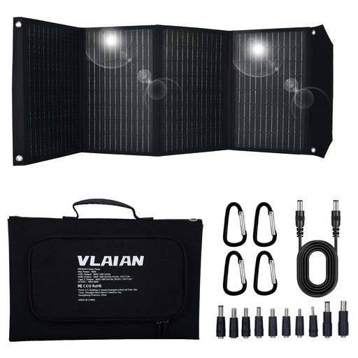 VLAIANソーラーパネル60W 折りたたみ式 携帯電話ソーラー充電器 USB/TYPE-C/DCインターフェース 小型で持ち運びに便利 単結晶シリコン 23.4%の高光電変換効率 自動発電 IP65防水防塵