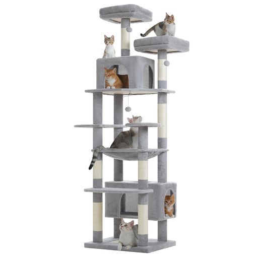 PETEPELA(ぺテぺラ) キャットタワー 大型猫用 コンパクト 多頭飼い 据え置き型 スリム ハンモック 麻紐爪とぎポール 猫のおもちゃ 転倒防止ベルト付き 展望台 猫ベッドカバー取り外し可能 …