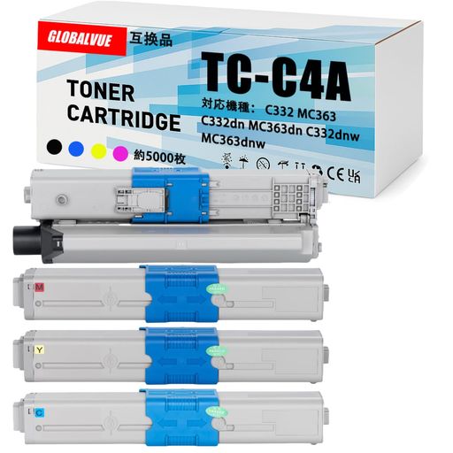 【AMAZON.CO.JP限定】 OKI用 TC-C4AK2 互換トナーカートリッジ 4色セット (TC-C4AK2/TC-C4AC2/TC-C4AM2/TC-C4AY2)大容量 ICチップ搭載 印刷可能枚数:約5000枚(A4用紙5%印字率)