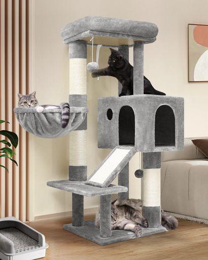 GLOBLAZER S45 キャットタワー 低い 多機能 付き ハンモック 据え置き 省スペース 子猫、高齢猫に適して 高さ116CM ライトグレー