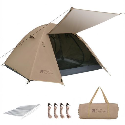 MOBI GARDEN テント ３人用 軽量 コンパクト 二重層 設営簡単 自立式 ２ドア 通気性 4シーズン 防風 防雨 防災 アウトドア フィールド キャンプ ソロツーリング