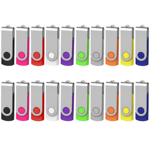 EASTBULL USBメモリ 4GB 20個セット フラッシュメモリー USB2.0 フラッシュドライブ 小型メモリースティック 360° 回転式 10色 ストラップ付き 業務用 学校 まとめ買い 大量購入 (4GB, 20個セット10色)