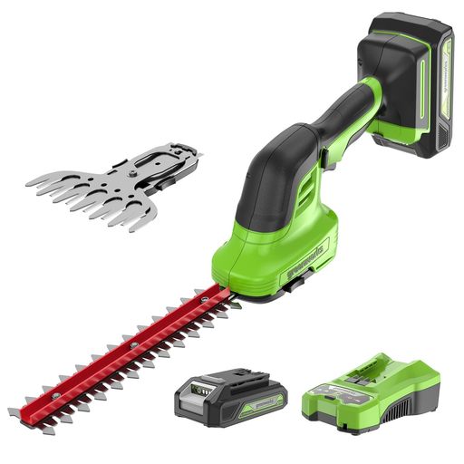 GREENWORKS(グリーンワークス) 充電式電動芝生バリカン グリーン バリカン刈幅150MM 切断径20MM 24V 2AH USBバッテリー・充電器付属 1台2役の草刈り用バリカンブレードと植木剪定用トリマーブレ… 8,082円