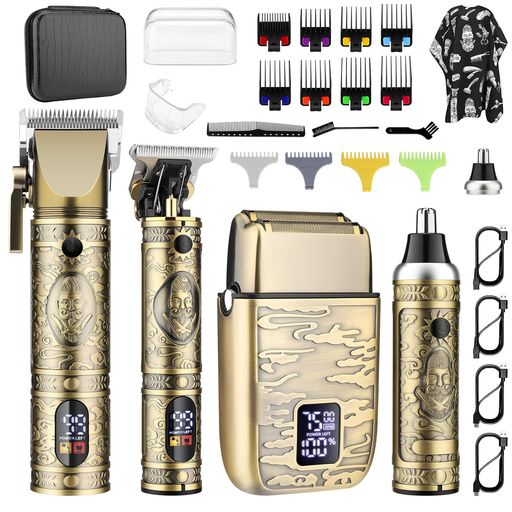 GSKY バリカンセット 電動バリカン 往復式シェーバー 鼻毛カッター USB充電式 LED表示 自動研磨 低騒音 ヒゲトリマー 家庭 業務 ショートヘア用 セルフカット 日本語説明書付き(古 銅)