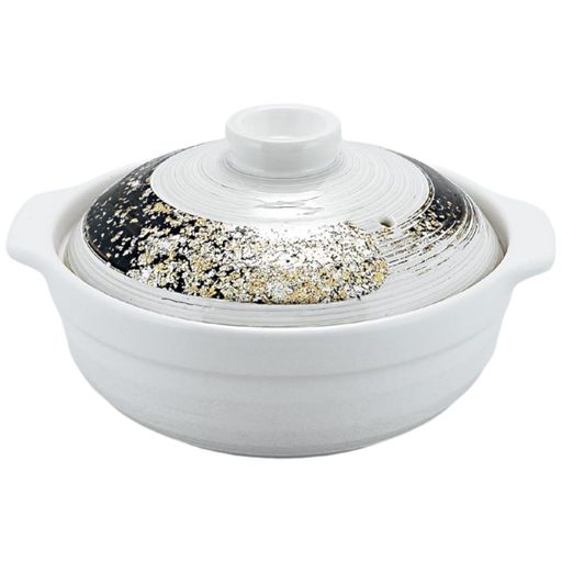 J-KITCHENS 和技華匠 9号 土鍋 直火用 27CM 4-5人用 ホワイト ブルー 金彩福光