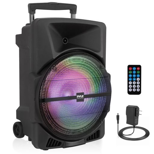 パイル12 ”ポータブルBLUETOOTHスピーカーシステム - 800ワット - 最新のDJ LEDライト、USB/FM/BT/AUX/リモコン/マイク入力&amp;内蔵充電式バッテリー付きカラオケスピーカーPPHP1243B (12インチ・9.92KG)